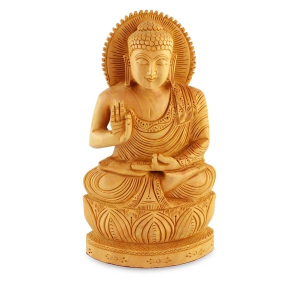 Shop Kadam Wood 'Buddha Hopes for Peace on Earth' Statue (India) - On ...
