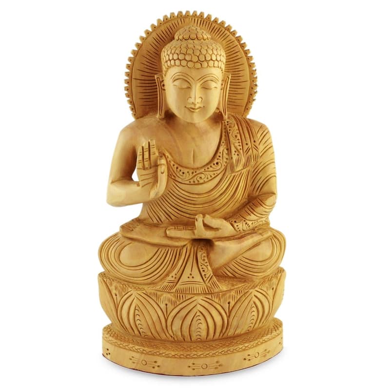 Kadam Wood Buddha Hopes for Peace on Earth Statue (India) - Bed Bath ...