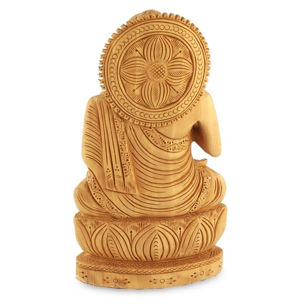 Kadam Wood Buddha Hopes for Peace on Earth Statue (India)