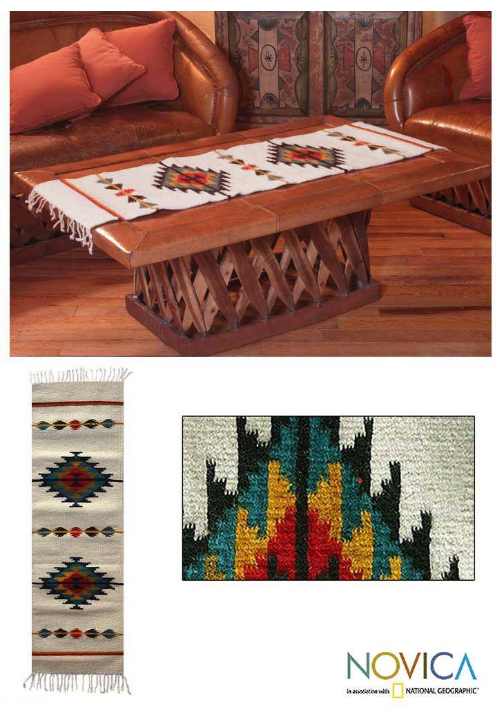 Handmade Wool 'Blue Sun' Zapotec Rug (Mexico)