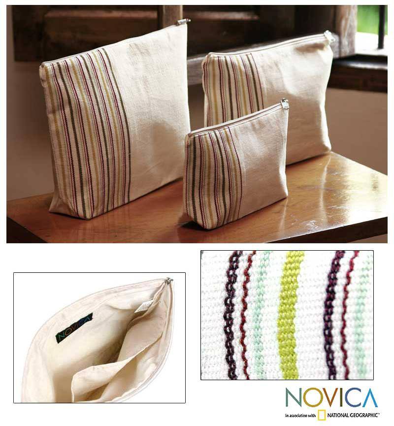 Handmade Set of 3 Cotton 'Happiness' Cosmetic Bags (Guatemala)