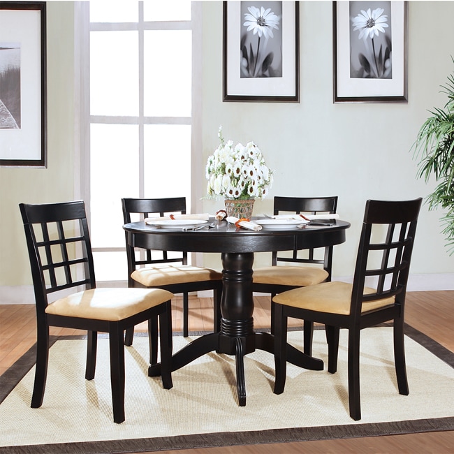 Wilma Black Window Back Round Pedestal 5 piece Dining Set