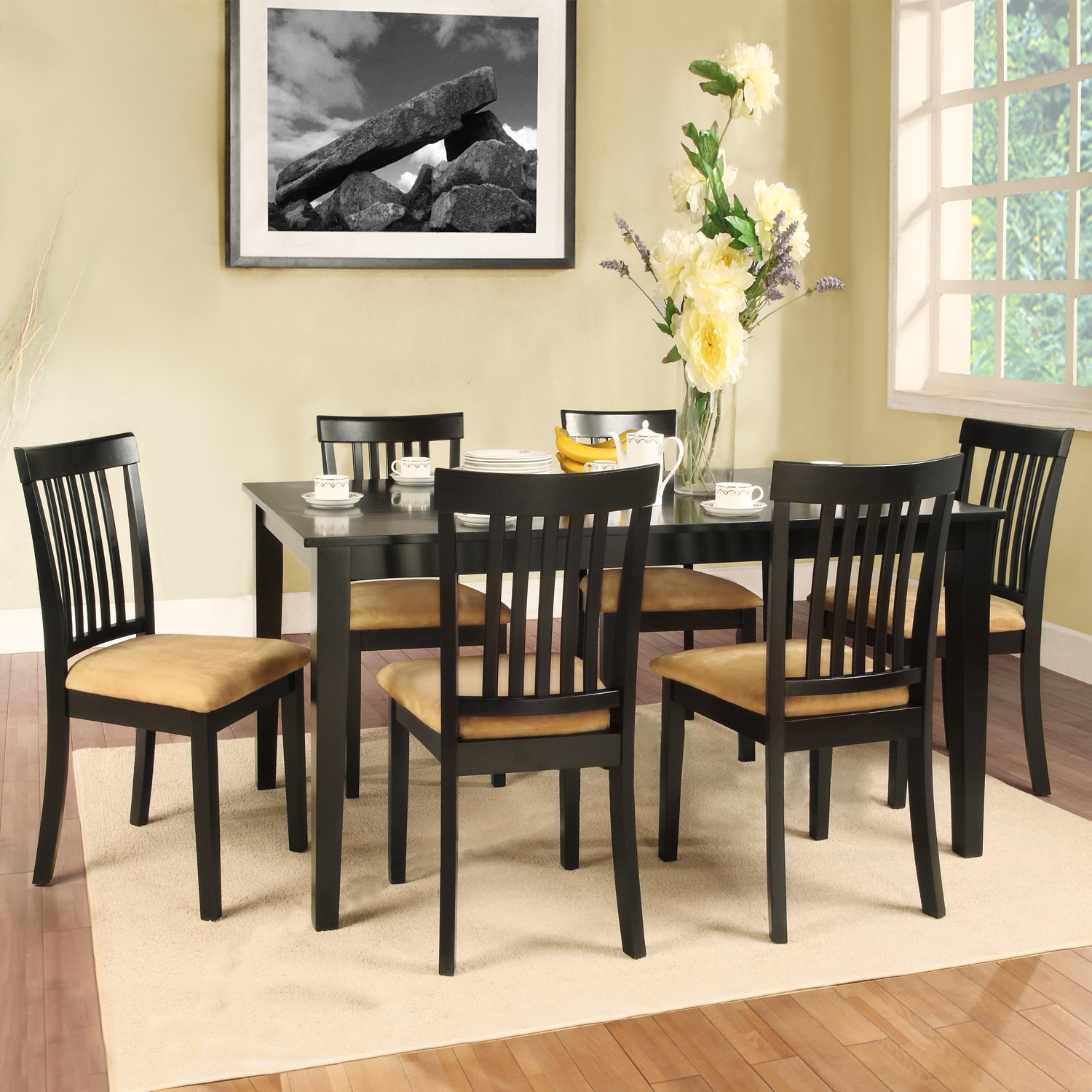 Wilma Black Mission Back Cushioned 7 piece Dining Set