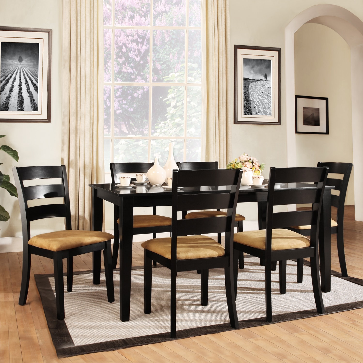 Wilma Black Ladder Back Cushioned 7 piece Dining Set