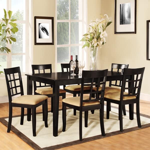 Wilma 7-piece Black Dining Set with Window Back Chairs - Bed Bath ...