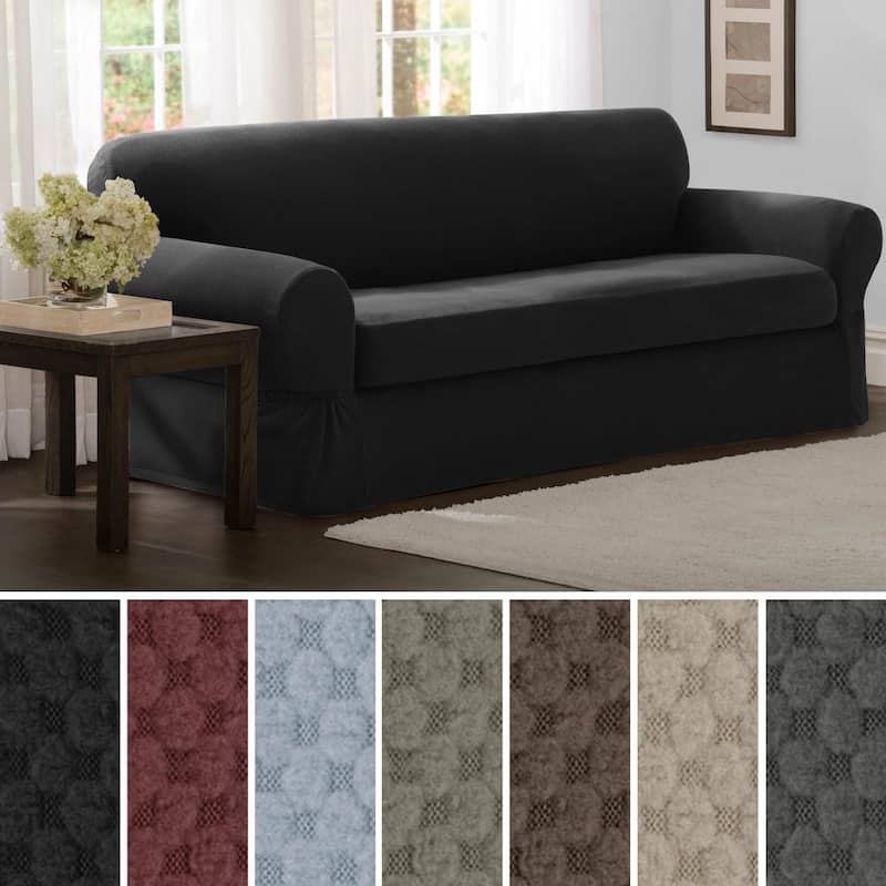 Maytex Stretch 2 Piece Pixel Sofa Slipcover / Furniture Cover - 74"-96"w/34"h/38"d - Black