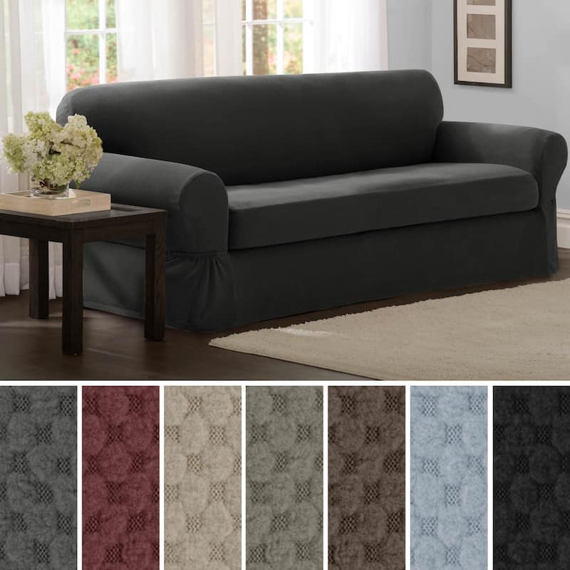 Maytex Stretch 2 Piece Pixel Sofa Slipcover / Furniture Cover - 38"deep/34"high/74"-96"wide - Charcoal