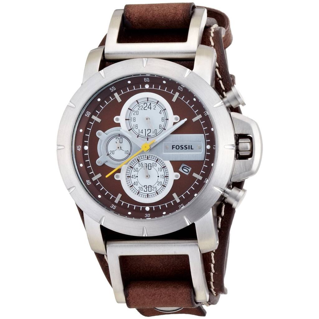 Fossil Men's JR1157 Brown Leather Strap Brown Dial Chronograph Watch