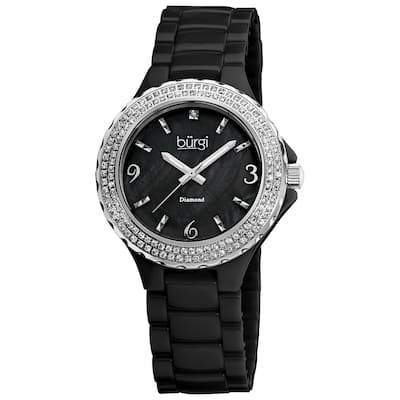 Burgi Women's Diamond Ceramic Black Quartz Watch