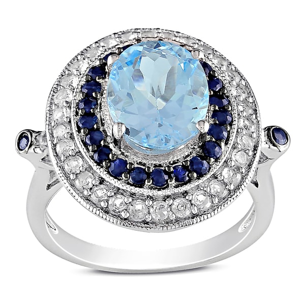 Miadora Sterling Silver Blue Topaz, Black and Created White Sapphire ...