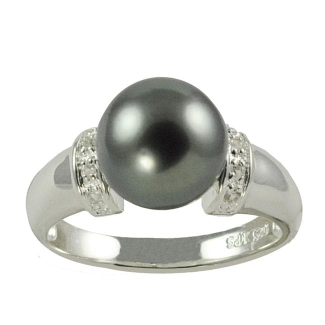 Pearls For You Silver Tahitian Pearl and Topaz Ring (10-11 mm)