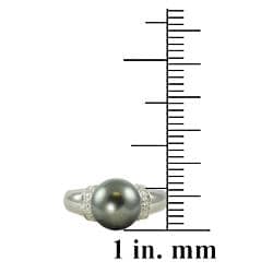 Pearls For You Silver Tahitian Pearl and Topaz Ring (10 11 mm) Pearls For You Pearl Rings