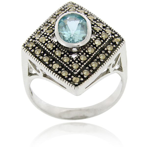 Glitzy Rocks Sterling Silver Blue Topaz and Marcasite Ring. Opens flyout.