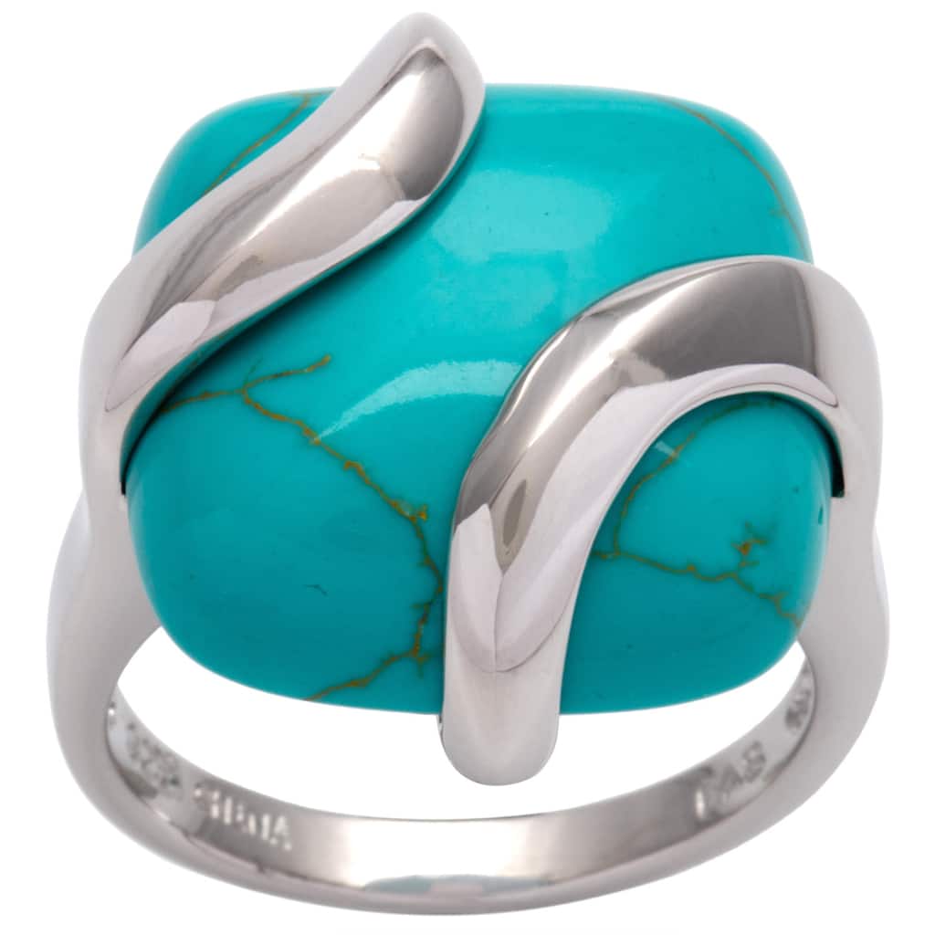 Glitzy Rocks Sterling Silver Square Turquoise Ring