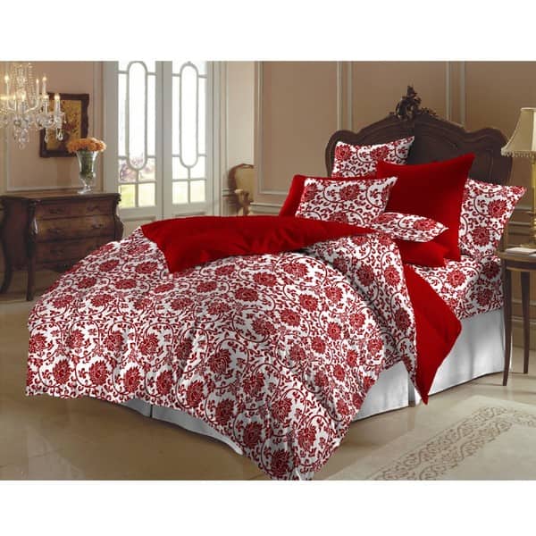 Shop Red And White Flower Brocade Duvet Cover Set India