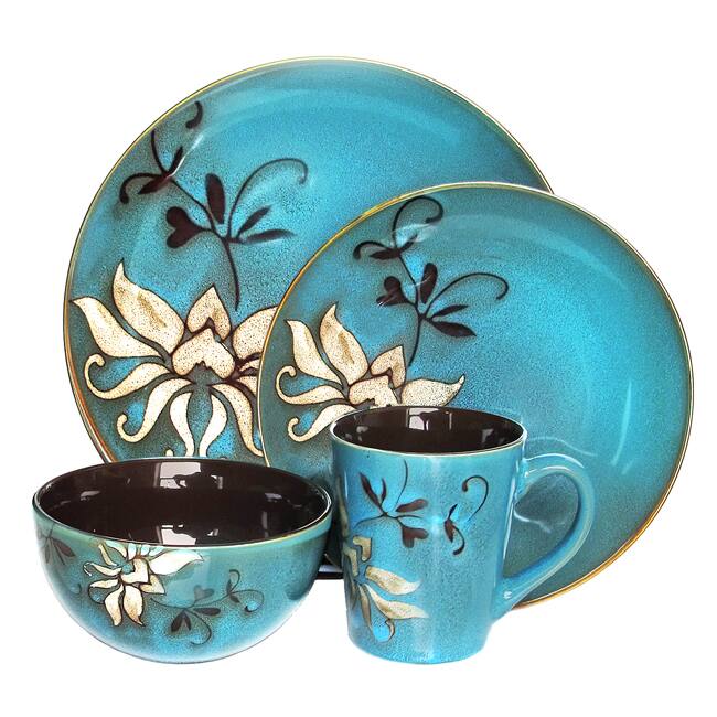 American Atelier Mirabel Blue Round Stoneware 16-Piece Dinnerware Set