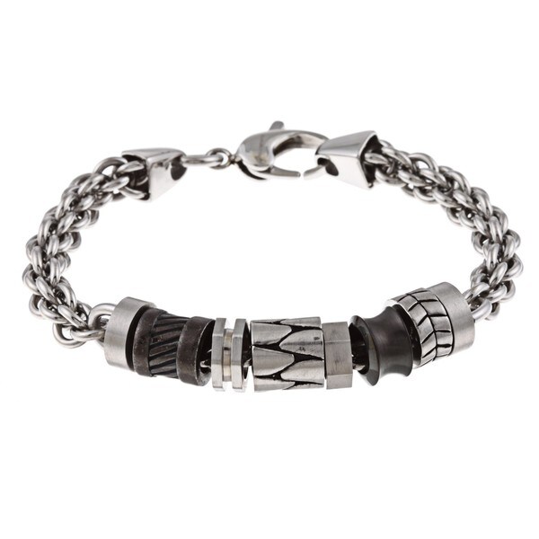 Stainless Steel Men's Leather-look Bracelet