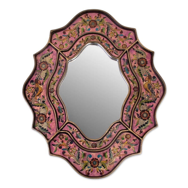 Handmade Romance Flowers and Birds Accent Mirror (Peru) - Antique Brown
