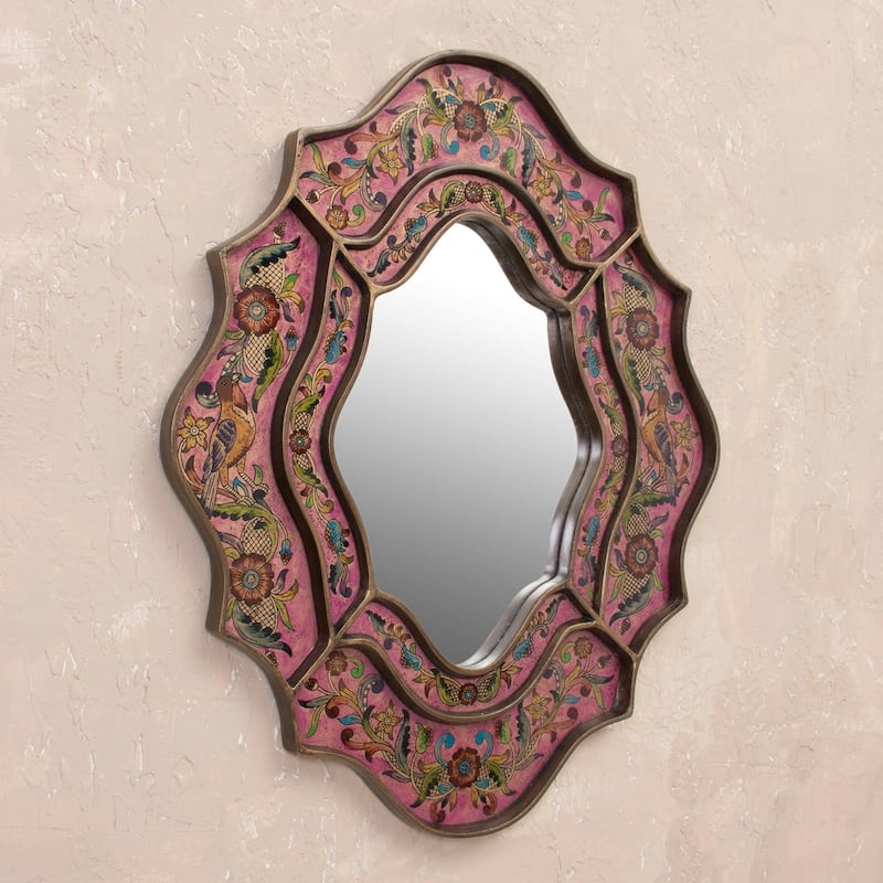 Handmade Romance Flowers and Birds Accent Mirror (Peru)