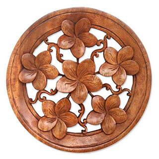 Suar Wood Frangipani Wall Panel Handmade (Indonesia)