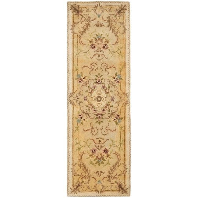 Handmade Aubusson Creteil Beige/ Light Gold Wool Rug (26 X 12)