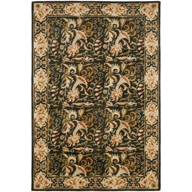 Handmade Floral Bells Charcoal Grey Hand spun Wool Rug (4 X 6)