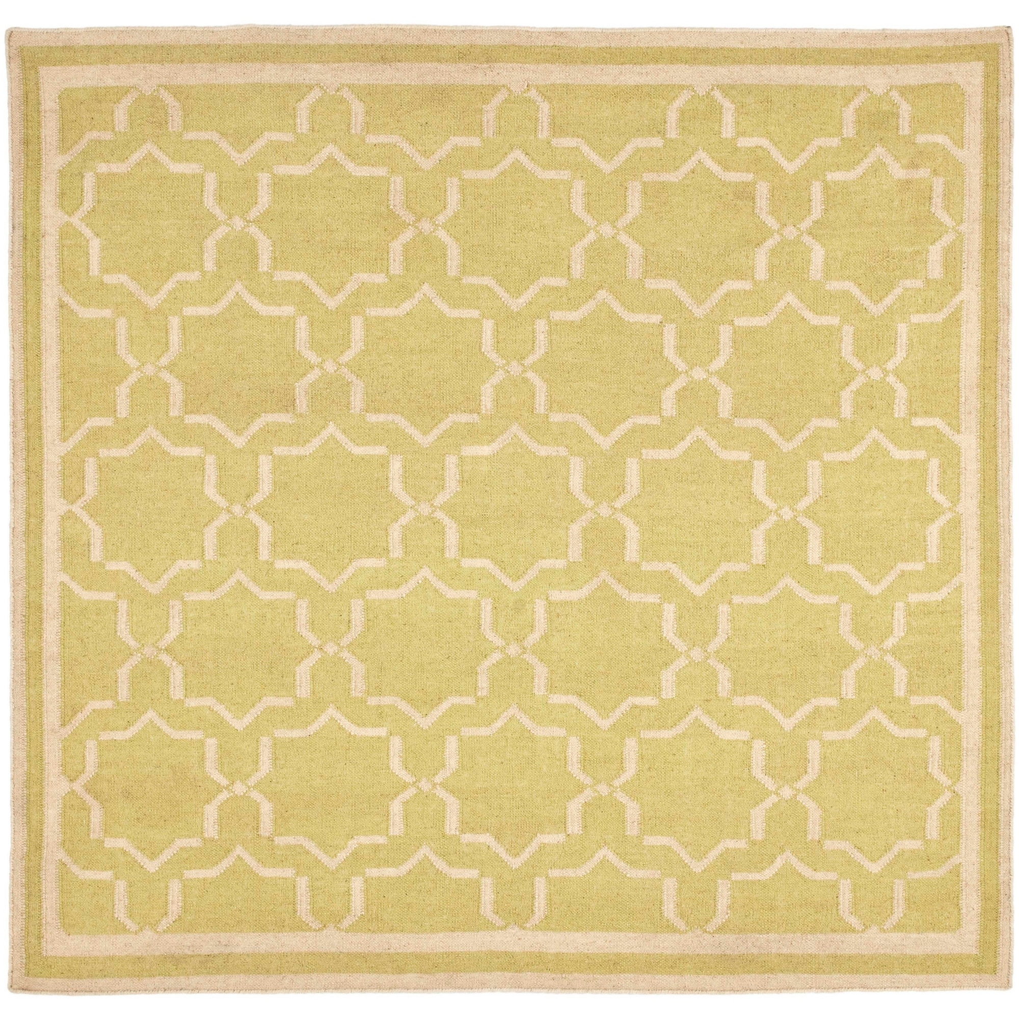 Moroccan Light Green/ivory Dhurrie Wool Area Rug (8 Square)