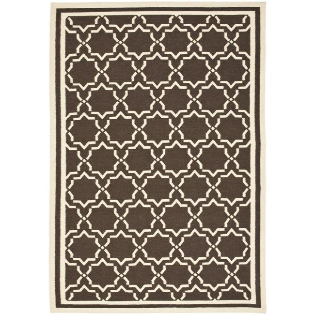 Safavieh Hand woven Moroccan Dhurrie Chocolate/ Ivory Wool Rug (10 X 14)