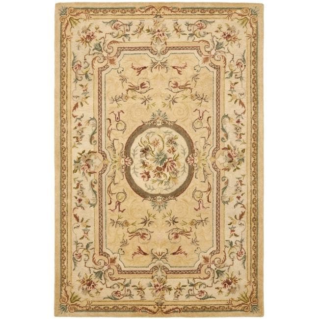 Handmade Light Gold/ Beige Hand spun Wool Rug (5 X 8)