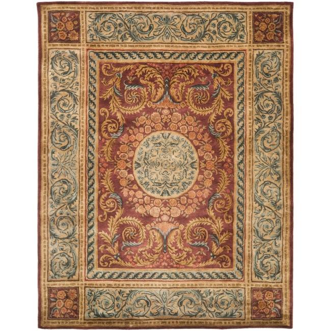 Safavieh Handmade Aubusson Bonnelles Red/ Beige Wool Rug - 9' x 12'