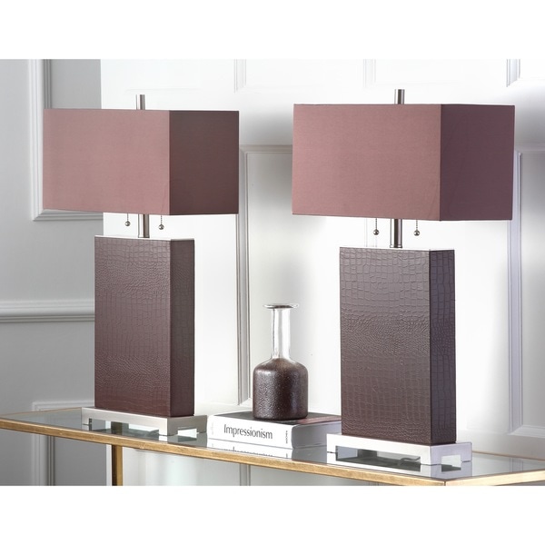 Safavieh Lighting 29.5-inch Croc Print Leather Table Lamp (Set of 2) - 18" x 8" x 29.5"