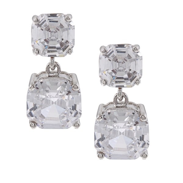 Silvertone Square Cubic Zirconia Dangle Earrings   Shopping