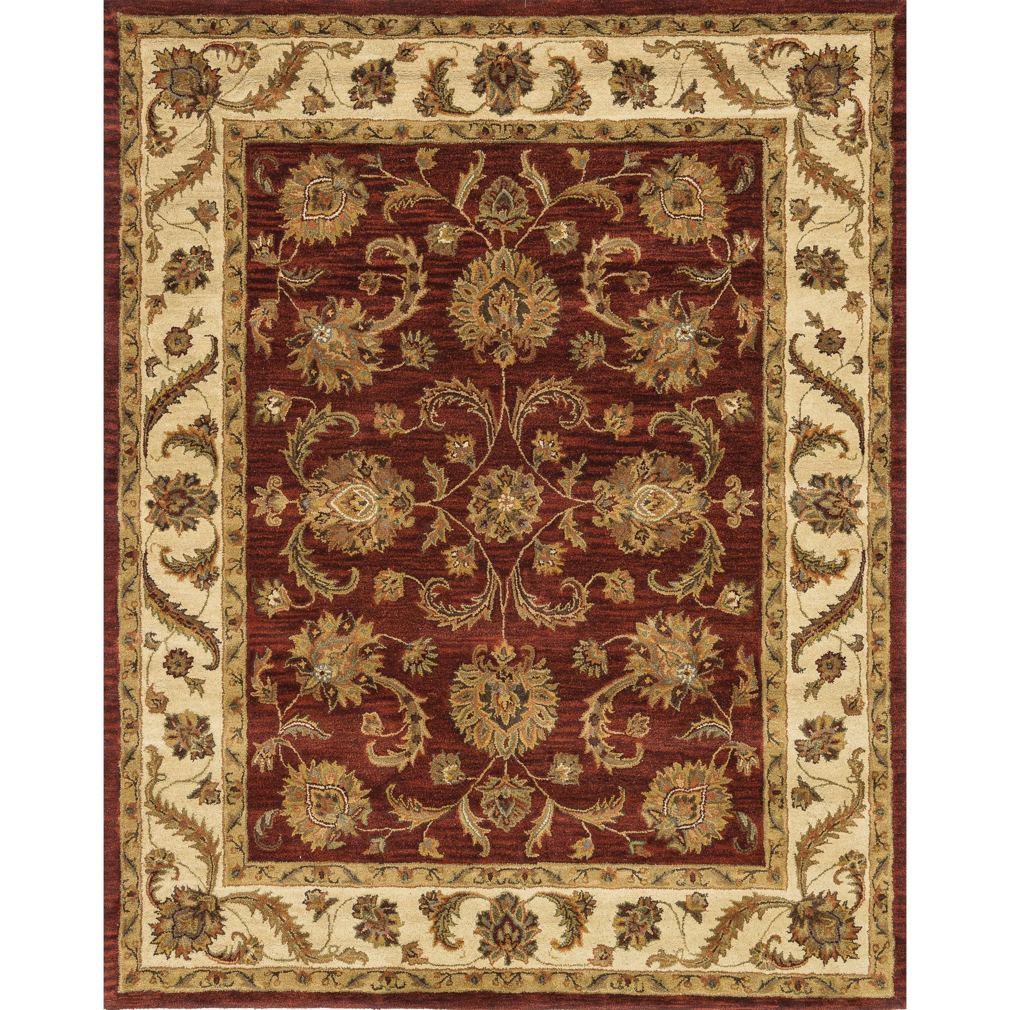 Hand tufted Mason Red/ Beige Wool Rug (79 X 99)