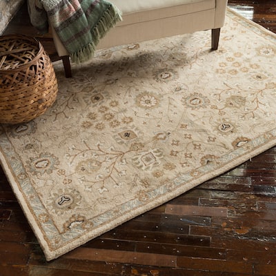 Hand-tufted Mason Beige/ Blue Wool Rug