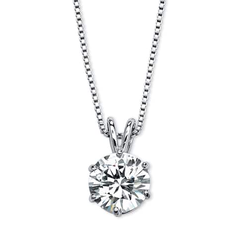 Round Solitaire Cubic Zirconia Necklace Sterling Silver 18"