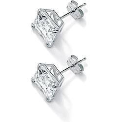 Jalash Two Tone Womens Fashion Stud Earring With CZ Diamond In White Gold Plating