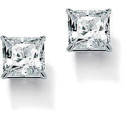 3 24 Tcw Princess Cut Cubic Zirconia 10k White Gold Stud Earrings Clic Cz Thumbnail Image