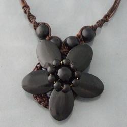 Cotton Rope Charming Black Onyx Flower Necklace (Thailand) Necklaces