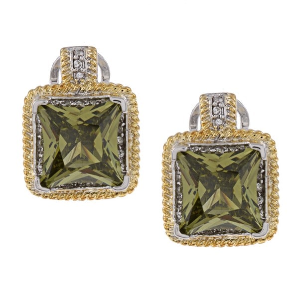 La Preciosa Two tone Green and White Cubic Zirconia Earrings