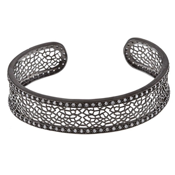 La Preciosa Black plated Clear Cubic Zirconia Cuff Bracelet La Preciosa Cubic Zirconia Bracelets