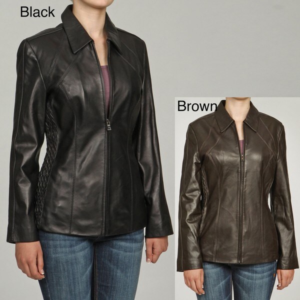 Izod Women's New Zealand Lambskin Leather Scuba Jacket - Free Shipping ...