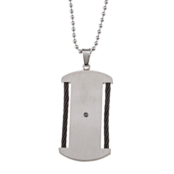 Shop Stainless Steel 1/20 ct TDW Black Diamond Dog Tag Necklace Free