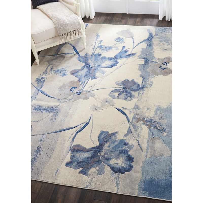 Nourison Somerset Vintage Watercolor Floral Pattern Area Rug