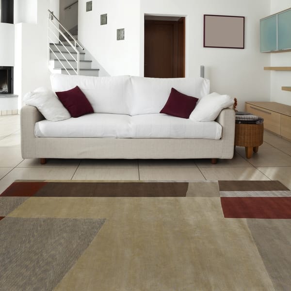 slide 2 of 5, Hand-knotted Brown Contemporary Thornbury Wool Abstract Area Rug - 8' x 11' - 8' x 11' Brown/Beige - 8' x 11' - Rectangle