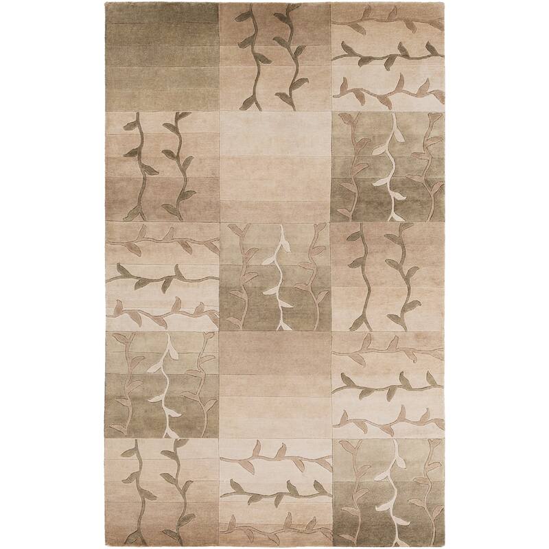 Hand-knotted Green Floral Tudor New Zealand Wool Area Rug - 9' x 13' - 9' x 13' - 9' x 13' - Brown
