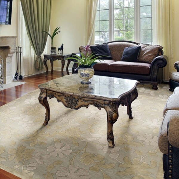 Hand-knotted Moss Green Floral Sovereign Semi-Worsted Wool Area Rug - 9' x 13'