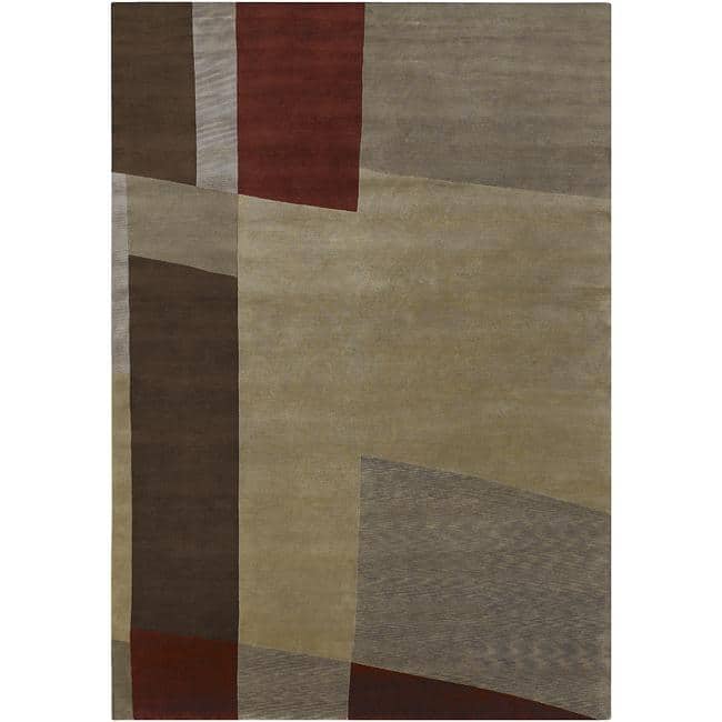 Hand-knotted Brown Contemporary Thornbury Wool Abstract Area Rug - 9' x 13' - 9' x 13' - 9' x 13' - Brown/Beige