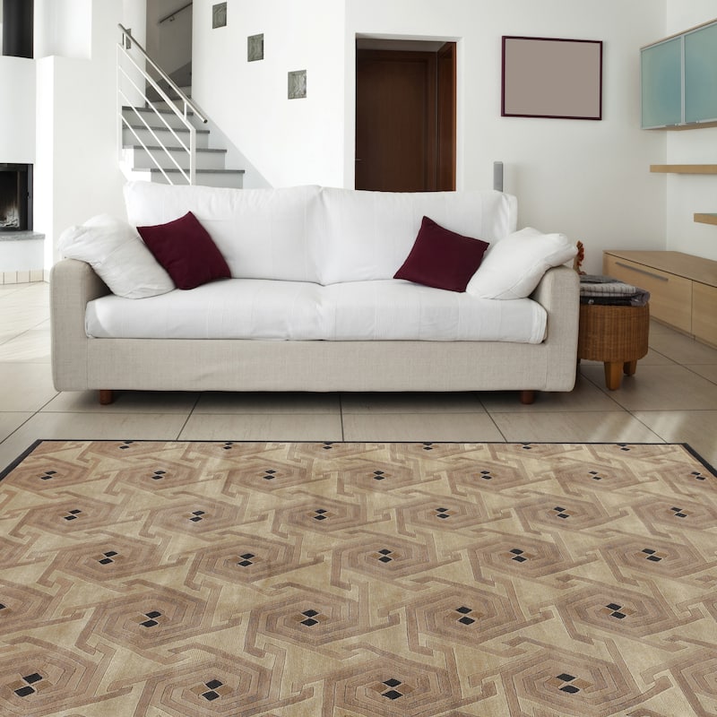 Hand-knotted Beige Contemporary Nadia Wool Geometric Area Rug - 5' x 8' - 5' x 8'
