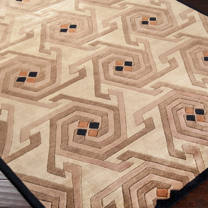 Hand-knotted Beige Contemporary Nadia Wool Geometric Area Rug - 5' x 8' - 5' x 8'