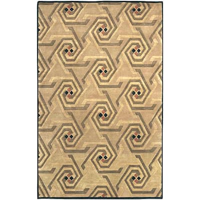 Hand-knotted Beige Contemporary Nadia Wool Geometric Area Rug - 5' x 8' - 5' x 8'